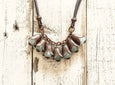 Blue Jade Necklace, Jade and Leather Necklace, Short Stone Necklace, Blue Stone Necklace, Leaf Boho Necklace, N168