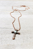 Cross Stone Pendant Necklace - Christian Gothic Turquoise Blue Greek Boho Men Women Unisex Gift Long Spiritual Religious Symbol Jewelry Set