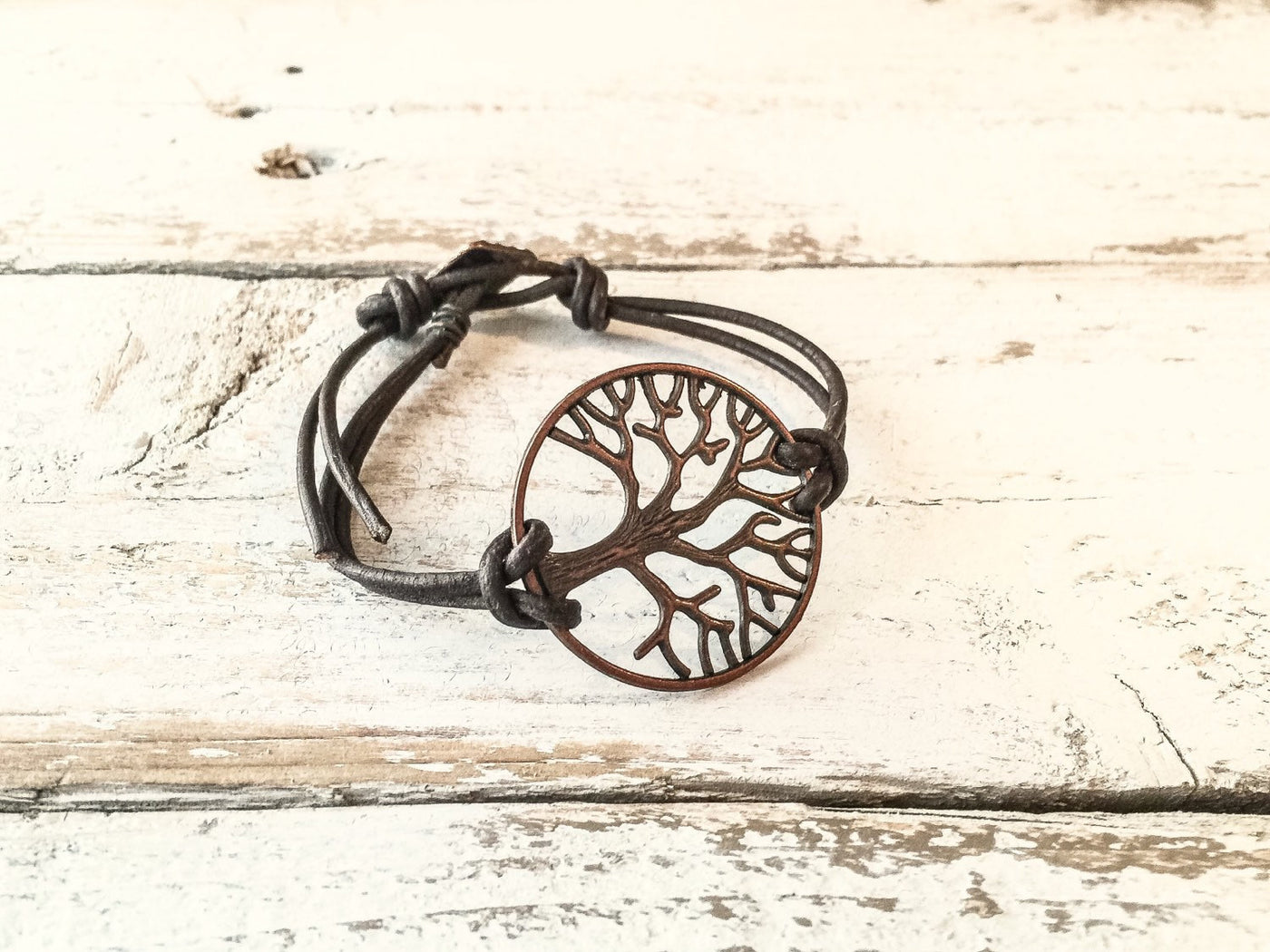 Tree of Life Leather Boho Spiritual Symbol Meaning Simple Distressed Bracelet