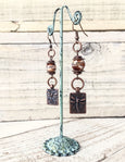 Dragonfly Gypsy Agate Rustic Boho Gypsy Fly Earrings, Insect Rustic Earthy Simple Hippie Freedom Bohemian Metal Copper Jewelry