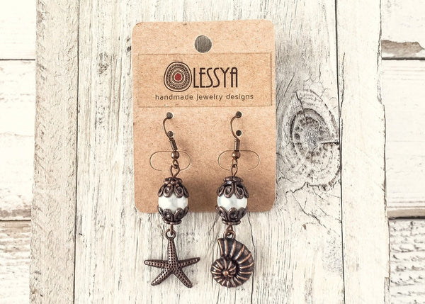 Pearl Earrings, Starfish Earrings, Seashell Earrings, Beach Earrings, Sea Lover Earrings, Beach Lover Earrings, E129