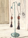 Hematite Tassel Earrings, Boho Dangle Earrings, Gypsy Cooper Earrings, Hippie Tassel Earrings, E145