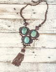 Boho Turquoise Necklace, Bohemian Statement Necklace, Gypsy Long Necklace, Big Stone Necklace