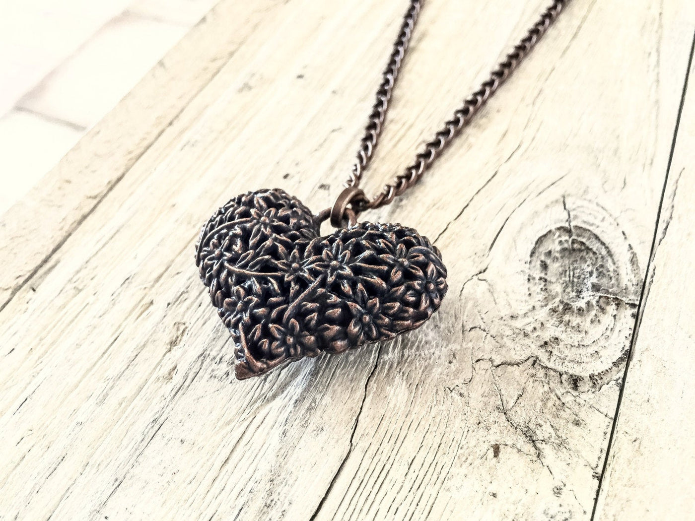 Heart Pendant, Copper Metal Necklace, Boho Heart Necklace, Long Necklace, Valentine's Day Necklace, N113