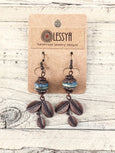 Blue Leaf Earrings, Boho Earrings, Gypsy Earrings, Three Leaf Earrings, Bohemian Earrings, Ceramic Earrings, E120