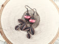 Pink Leaf Earrings, Boho Earrings, Gypsy Earrings, Three Leaf Earrings, Bohemian Earrings, Ceramic Earrings, E120