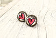 Heart Stud Earrings, Cabochon Earrings, Tiny Stud Earrings, Bohemian Gypsy Earrings