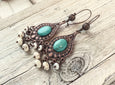 Teardrop Turquoise Earrings, Boho Statement Earrings, Long Gypsy Earrings, Blue Stone Earrings, Bohemian Big Earrings