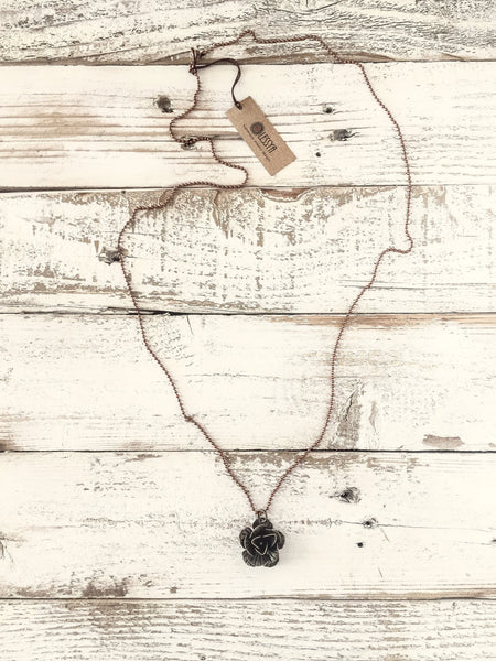 Flower Pendant, Rose Metal Necklace, Boho Flower Necklace, Long Necklace, Valentine's Day Necklace, N185.2