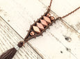 Hematite Tassel Necklace, Copper Leather Necklace, Boho Rustic Necklace, Long Stone and Tassel Necklace, N193