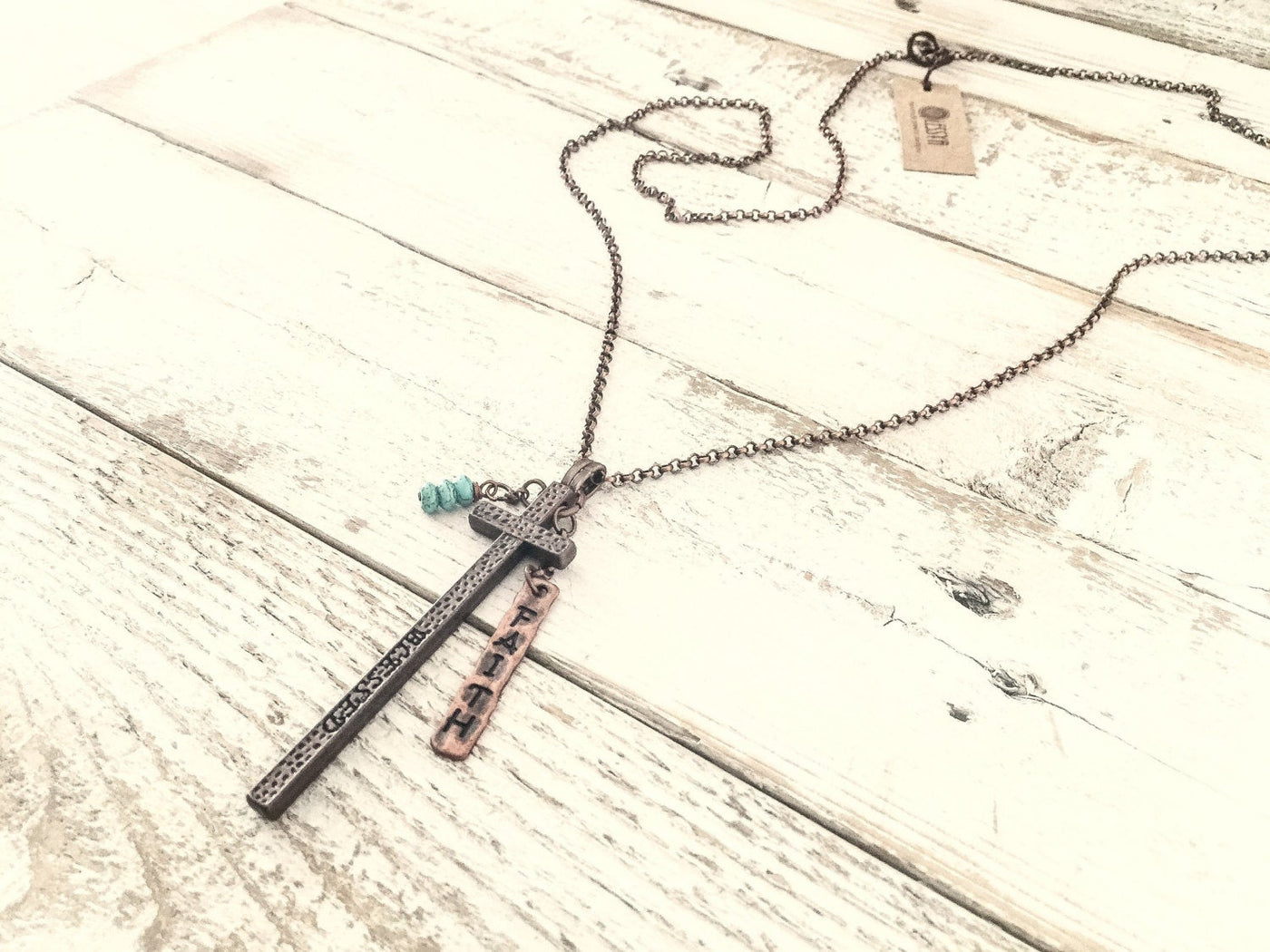 Cross Pendant, Faith Cross Necklace, Blessed Christian Necklace, Blessed and Faith Necklace, Long Cross Necklace, N184