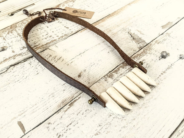 Tooth Necklace, Claw Necklace, Wolf Tooth Necklace, Teeth and Leather Necklace, Native Necklace, Bohemian Gypsy Necklace, N115