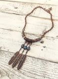 Boho Feather Necklace, Tribal Native Leather Necklace, Boho Chic Necklace, Statement Gypsy Necklace, N191