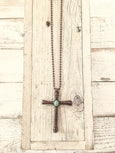 Big Cross Stone Pendant Necklace - Christian Gothic Turquoise Blue Greek Boho Men Women Unisex Gift Long Statement Religious Symbol Jewelry