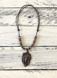 Native American Indian Chief Necklace, Tribal Indian Head Leather Necklace, Boho Gypsy Bone Necklace, Bohemian Unisex Man Woman Jewelry, N19