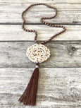 Jade Tassel Necklace, Boho Statement Necklace, Carved Bat Necklace, Long White Bohemian Necklace
