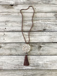 Jade Tassel Necklace, Gypsy Statement Necklace, Tribal Carved Necklace, Long White Stone Bohemian Necklace