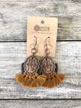 Leather Tassel Earrings, Ethnic Tassel Earrings, Rust Boho Earrings, Leather Gypsy Earrings, Native Fringe Rustic Earrings