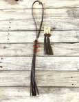 Agate Leather Fringe Statement Boho Gypsy Tribal Necklace