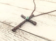 Big Cross Stone Pendant Necklace - Christian Gothic Turquoise Blue Greek Boho Men Women Unisex Gift Long Statement Religious Symbol Jewelry