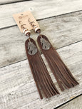 Leather Fringe Feather Bone Earrings - Tribal Ethnic Gypsy African Native American Indian Long Hand-Carved Statement Boho Eclectic Jewelry