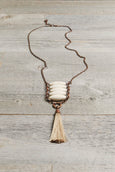 White Stone Tribal Boho Gypsy Ethnic Tassel Necklace