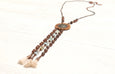 Ethnic Leather Amazonite Bronzite Tassel Multi Strand Boho Necklace
