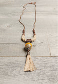 Ethnic Amber Boho Gypsy Rope Tassel Necklace