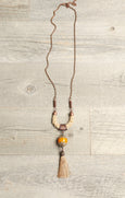 Ethnic Amber Boho Gypsy Rope Tassel Necklace