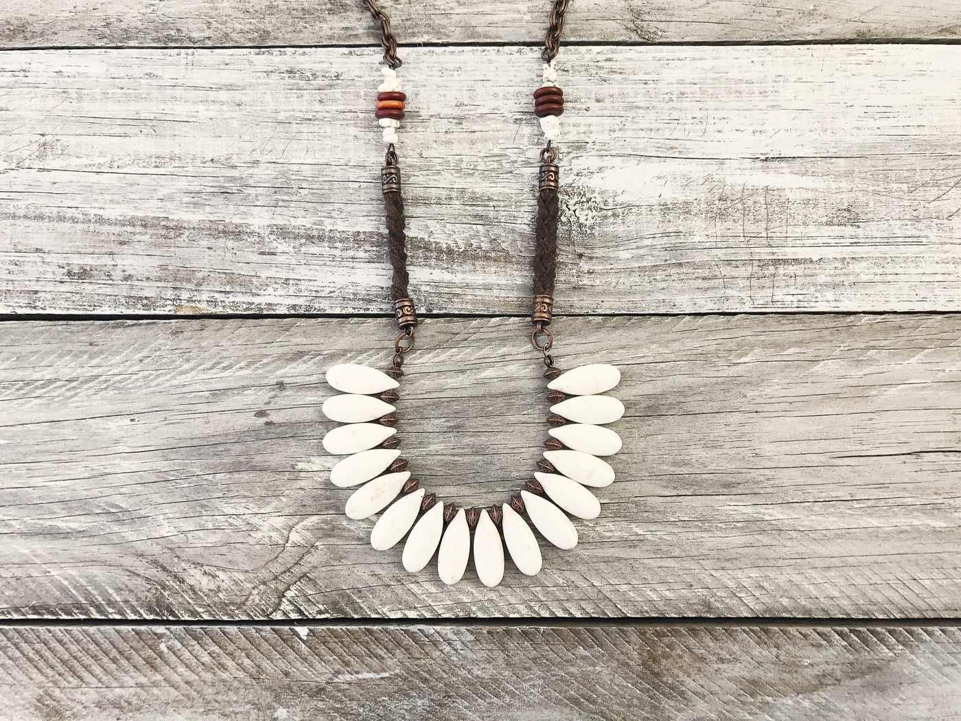 Boho Tribal Ethnic White Teardrop Stone Gypsy Necklace