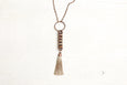 Agate Cage Tassel Boho Gypsy Steampunk Bohemian Natural Necklace, Gypsy Rustic Earthy Stone Thin Long 3D Copper Pendant