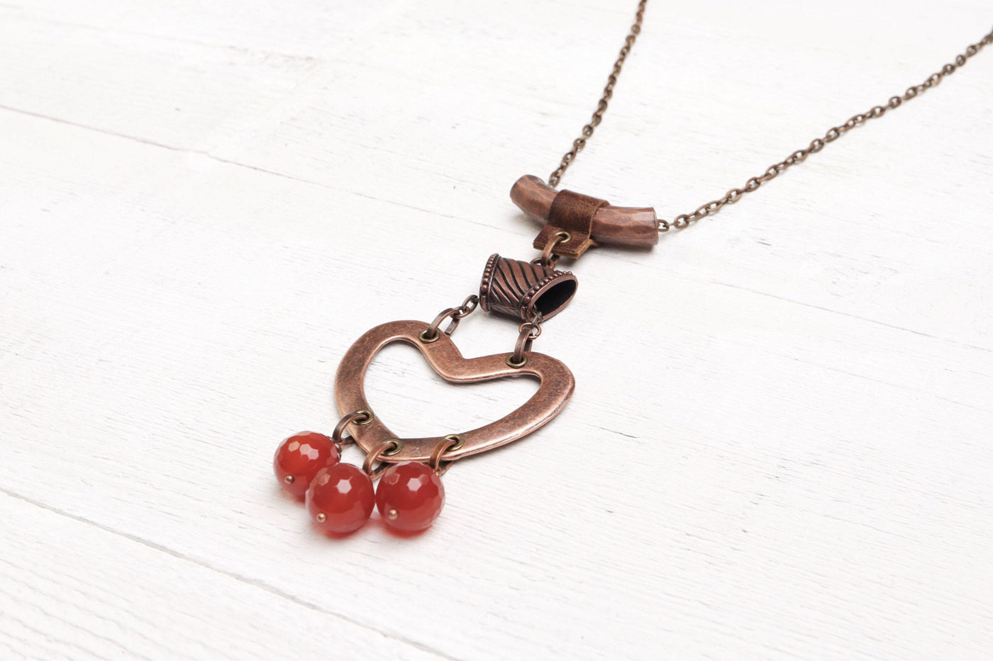 Agate Heart Boho Necklace - Long Carnelian Gypsy Bohemian Handmade Stone Pendant Valentine's Day Mother Wife Love Lover Gift For Her Jewelry