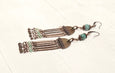 Aventurine Agate Copper Metal Boho Gypsy Earrings - Long Ethnic Tribal Bohemian Western Eclectic Green Stone Statement Earthy Jewelry Set