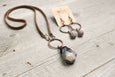 Labradorite Boho Gypsy Leather Necklace - Long Ethnic Tribal Bohemian Unisex Copper Wired Gray Big Stone Statement Earthy Men Women Pendant