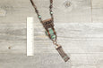 Aventurine Agate Copper Metal Boho Gypsy Necklace, Long Ethnic Tribal Bohemian Leather Western Eclectic Green Stone Statement Earthy Pendant