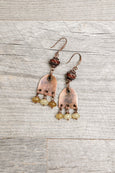 Cloudy Yellow Jade Copper Earrings - Distressed Stone Dangle Antique Boho Gypsy Big Hippie Unique Statement Bohemian Rustic Handmade Jewelry