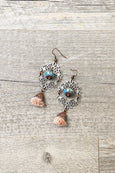 Filigree Tassel Blue Earrings - Antique Silver Ceramic Earthy Dangle Boho Gypsy Hippie Unique Statement Bohemian Rustic Handmade Jewelry