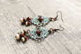 Patina Filigree Blue Earrings - Antique Turquoise White Lovely Dangle Boho Gypsy Hippie Unique Statement Bohemian Rustic Handmade Jewelry