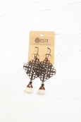 Square Filigree Tassel Earrings - Light Antique Copper Dangle Boho Gypsy Coptic Egyptian Ethiopian Cross Ethnic Bohemian Handmade Jewelry
