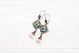 Turquoise Blue Flower Square Filigree Tassel Earrings - Light Copper Dangle Cute Gift for Her Boho Gypsy Ethnic Bohemian Handmade Jewelry
