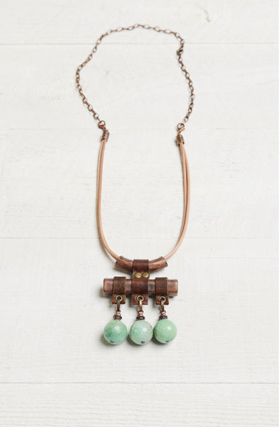 Agate Tube Metal Leather Boho Gypsy Necklace