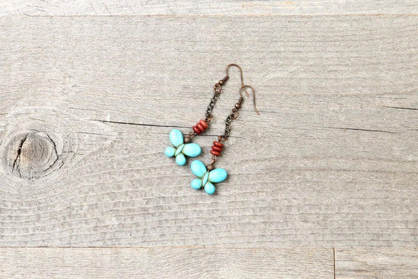 Turquoise Blue Stone Butterfly Boho Earrings - Cute Lovely Elegant Bohemian Valentine's Day Gift for Her Unique Lover Long Dangle Jewelry