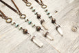 Amazonite Quartz Crystal Agate Boho Gypsy Leather Necklace - Long Tribal Bohemian Aqua Blue Earring Set Copper Wired Statement Earthy Women