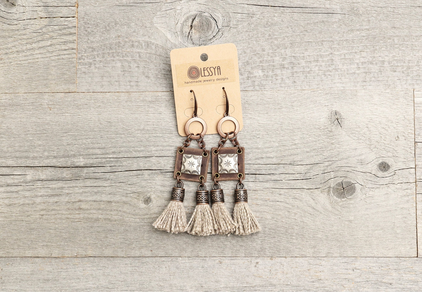 Viking Tribal Ethnic Tassel Leather Earrings - Native Rustic Hippie Unique Eclectic Boho Gypsy Metal Vintage Bohemian Handmade Jewelry Set