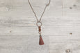 Quartz Crystal Leather Tassel Boho Necklace - Long Gypsy Spike Pendant Hippie Unique Gemstone Statement Bohemian Rustic Handmade Jewelry Set