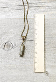 Pyrite Spike Boho Necklace - Pencil Bullet Hex Hexagon Geometric Unisex Men Women Antique Metallic Brass Bronze Gemstone Pendant Jewelry