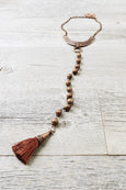 Copper Hematite Tassel Leather Necklace - Boho Statement Gypsy Stone Choker Long Matte Metallic Gemstone Bohemian Chic Unique Gift Jewelry