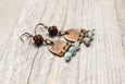 Blue Jade Copper Earrings, Distressed Earthy Metal Stone Dangle Antique Boho Gypsy Hippie Unique Statement Bohemian Rustic Handmade Jewelry