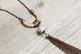 Jasper Rope Chain Tassel Boho Necklace - Long Gypsy Hippie Unique Ethnic Blue Geometric Gemstone Statement Tribal Bohemian Rustic Jewelry