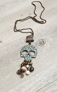 Bohemian Skull Statement Necklace, Blue Gypsy Turquoise Hippie Tribal Ethnic Beautiful Long Skeleton Unique Charm Boho Chic Handmade Jewelry